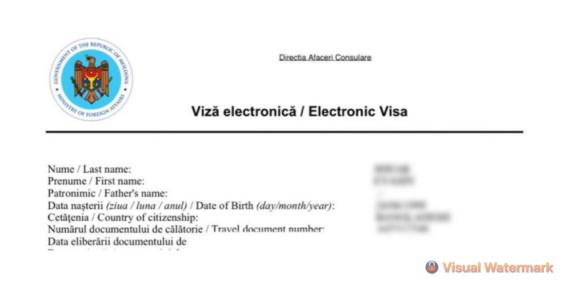 Приклад оформленої електронної транзитної візи в Молдову для громадян Азії 2026
